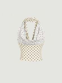 SHEIN MOD Women's Elegant Polka Dot Mesh Versatile Top, Summer Holiday - Apricot - View 4