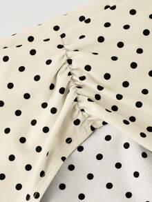 SHEIN MOD Women's Elegant Polka Dot Mesh Versatile Top, Summer Holiday - Apricot - View 9