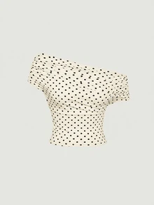 SHEIN MOD Women's Elegant Polka Dot Mesh Versatile Top, Summer Holiday - Apricot - View 5