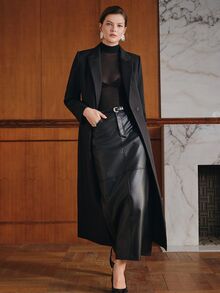 Anewsta 都市現代休閒通勤百搭日常色長版女款西裝外套 - 黑色 - 查看 3