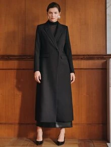 Anewsta 都市現代休閒通勤百搭日常色長版女款西裝外套 - 黑色 - 查看 6