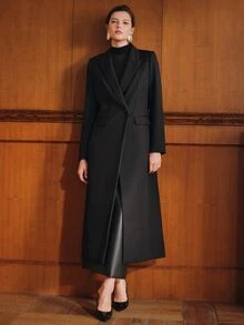 Anewsta 都市現代休閒通勤百搭日常色長版女款西裝外套 - 黑色 - 查看 7
