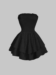 SHEIN MOD Ladies Simple Solid Color Daily Strapless Dress - Black - View 2