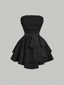 SHEIN MOD Ladies Simple Solid Color Daily Strapless Dress - Black - View 1
