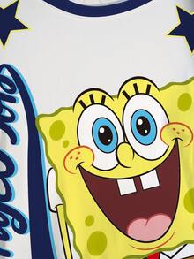 SpongeBob SquarePants | SHEIN 大尺碼女款字母印花短袖休閒T恤 - 白色 - 查看 4