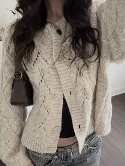 Livesso Women's Solid Color Casual Versatile Daily Long Sleeve Cardigan Fall