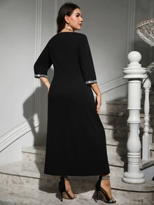 Reflora Plus Size Elegant Party Beaded Twist Knot Dress Fall - Black - View 6