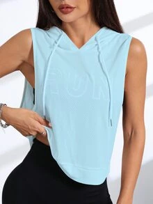 SHEIN Sovereign Charm Sudadera con capucha de unicolor casual y simple con cordón para mujer, parte superior sin mangas para el verano - Azul - Ver 5