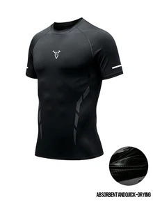 Gym Rark Men's Horn Pattern Print Short Sleeve Sports T-Shirt - Black - View 3