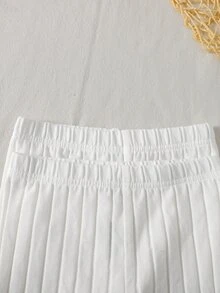 SHEIN LMoss Kids Young Girls Young Girl Cami Top Paired With A Short-Sleeved Striped Matching Set - White - View 2