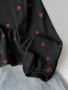 青少年女孩杏色長袖襯衫，寬鬆休閒時尚百搭日常款，返校季秋冬適用 - 黑色 - 查看 5