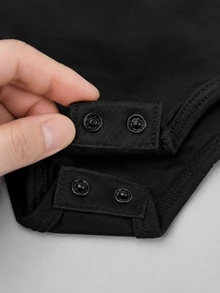 Zerodot Bodysuit Wanita Elegan Hitam dengan Detail Syal dan Kerah Kontras untuk Pesta, Jalan-jalan Musim Semi dan Gugur - Hitam - View 5