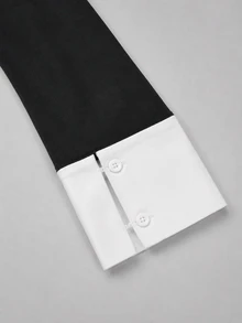Zerodot Bodysuit Wanita Elegan Hitam dengan Detail Syal dan Kerah Kontras untuk Pesta, Jalan-jalan Musim Semi dan Gugur - Hitam - View 7