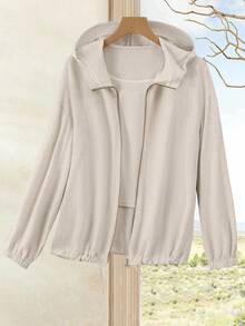 Rusticease Women's Casual Everyday Solid Color Zip-Up Hooded Jacket Fall Clothes For Women Winter Coat Autumn - Apricot - View 3