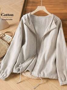 Rusticease Women's Casual Everyday Solid Color Zip-Up Hooded Jacket Fall Clothes For Women Winter Coat Autumn - Apricot - View 1