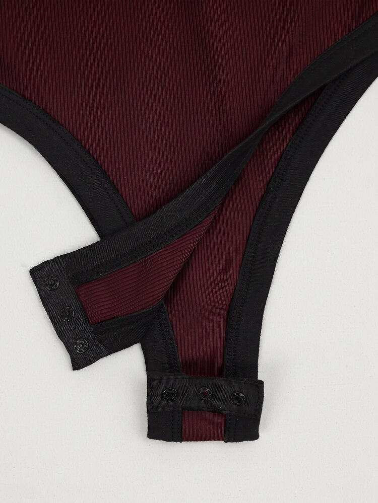 Franclia Premium Contrast Color Button-Front Women's Camisole Camisole, Korean Style Slim Fit Flattering Knit Tank Top Camisole For Outerwear - Burgundy - View 6