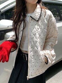 DAZY Women's Casual Polka Dot Print Jacket, Autumn/Winter - White - View 10