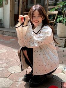 DAZY Women's Casual Polka Dot Print Jacket, Autumn/Winter - White - View 7