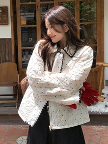 DAZY Women's Casual Polka Dot Print Jacket, Autumn/Winter - White - View 5