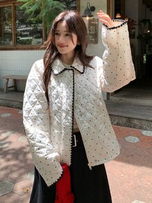 DAZY Women's Casual Polka Dot Print Jacket, Autumn/Winter - White - View 6