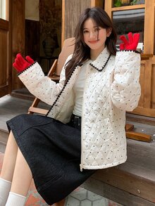 DAZY Women's Casual Polka Dot Print Jacket, Autumn/Winter - White - View 4