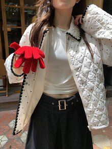 DAZY Women's Casual Polka Dot Print Jacket, Autumn/Winter - White - View 3