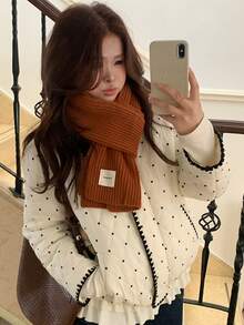 DAZY Women's Casual Polka Dot Print Jacket, Autumn/Winter - White - View 1