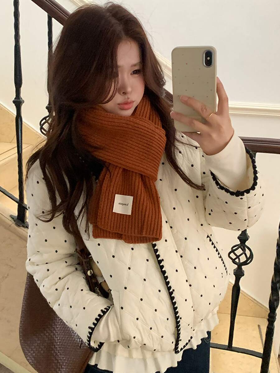 DAZY Women's Casual Polka Dot Print Jacket, Autumn/Winter - White - View 1
