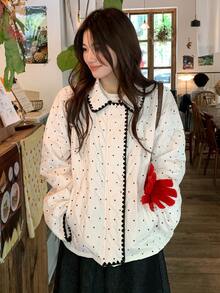 DAZY Women's Casual Polka Dot Print Jacket, Autumn/Winter - White - View 9