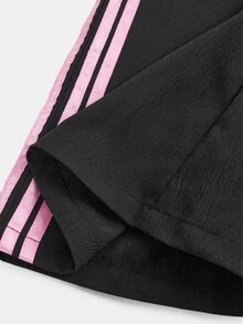 SHEIN Tween Girl Tween Girl Tween Girl Tween Girls Black Contrast Pink Webbing Loose Long Pants, Spring/Summer New Versatile Casual Streetwear - Black - View 6