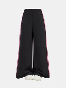 SHEIN Tween Girl Tween Girl Tween Girl Tween Girls Black Contrast Pink Webbing Loose Long Pants, Spring/Summer New Versatile Casual Streetwear - Black - View 3