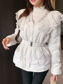 DAZY Jaket Musim Dingin Wanita Berlipit Kasual Serbaguna dengan Bantalan - Putih - View 6