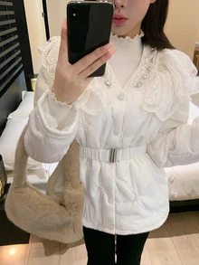 DAZY Jaket Musim Dingin Wanita Berlipit Kasual Serbaguna dengan Bantalan - Putih - View 5