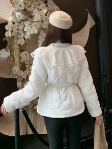DAZY Jaket Musim Dingin Wanita Berlipit Kasual Serbaguna dengan Bantalan - Putih - View 2
