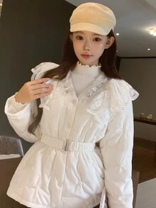DAZY Jaket Musim Dingin Wanita Berlipit Kasual Serbaguna dengan Bantalan - Putih - View 7