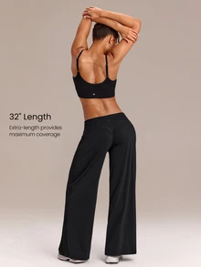 GLOWMODE Celana Legging Capri Kaki Lebar FeatherFit™-Air Glow Pulse Low-Rise Peakbum 32" dengan Kantong Belakang untuk Latihan Berdampak Rendah, Lari, Olahraga, Gym, Kebugaran, dan Pakaian Sehari-hari - Hitam - View 5