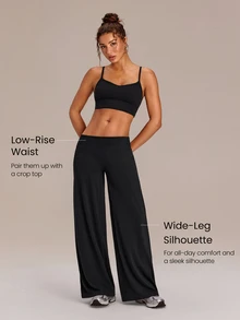 GLOWMODE Celana Legging Capri Kaki Lebar FeatherFit™-Air Glow Pulse Low-Rise Peakbum 32" dengan Kantong Belakang untuk Latihan Berdampak Rendah, Lari, Olahraga, Gym, Kebugaran, dan Pakaian Sehari-hari - Hitam - View 3