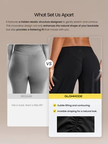 GLOWMODE Celana Legging Capri Kaki Lebar FeatherFit™-Air Glow Pulse Low-Rise Peakbum 32" dengan Kantong Belakang untuk Latihan Berdampak Rendah, Lari, Olahraga, Gym, Kebugaran, dan Pakaian Sehari-hari - Hitam - View 2