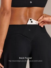 GLOWMODE Celana Legging Capri Kaki Lebar FeatherFit™-Air Glow Pulse Low-Rise Peakbum 32" dengan Kantong Belakang untuk Latihan Berdampak Rendah, Lari, Olahraga, Gym, Kebugaran, dan Pakaian Sehari-hari - Hitam - View 4