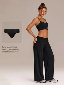 GLOWMODE Celana Legging Capri Kaki Lebar FeatherFit™-Air Glow Pulse Low-Rise Peakbum 32" dengan Kantong Belakang untuk Latihan Berdampak Rendah, Lari, Olahraga, Gym, Kebugaran, dan Pakaian Sehari-hari - Hitam - View 7
