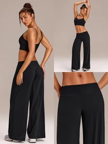 GLOWMODE Celana Legging Capri Kaki Lebar FeatherFit™-Air Glow Pulse Low-Rise Peakbum 32" dengan Kantong Belakang untuk Latihan Berdampak Rendah, Lari, Olahraga, Gym, Kebugaran, dan Pakaian Sehari-hari - Hitam - View 8