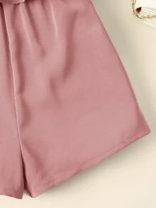 SHEIN 女嬰休閒舒適荷葉邊掛脖背心連身褲 - 粉色 - 查看 4
