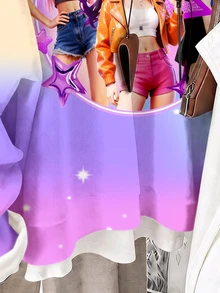 Purple Colorful Gradient Print, Star & Diamond Dreamy Pattern, Young Girl Casual Minimalist Thick Soft Comfortable Crew Neck Pullover Sweatshirt, Suitable For Autumn/Winter, Y2K, Outings, Street Style - Multicolor - View 5