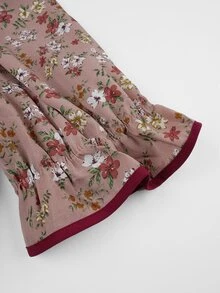 Mulvari 女式泡泡袖碎花连衣裙，撞色边，超长款女士装长款晚礼服 - 粉色 - 查看 10