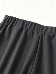 SHEIN LUNE 大码女装时尚简约修身休闲百搭前缝宽松阔腿裤 - 深灰色 - 查看 4
