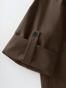 GlowEve CURVE Chaqueta holgada de mujer talla grande con mangas enrollables, de unicolor, versátil para uso diario, trabajo y trayectos, otoño/invierno - Marrón - Ver 3