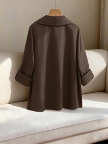 GlowEve CURVE Chaqueta holgada de mujer talla grande con mangas enrollables, de unicolor, versátil para uso diario, trabajo y trayectos, otoño/invierno - Marrón - Ver 2