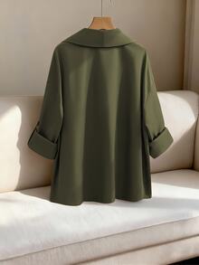 GlowEve CURVE Plus Size Women's Solid Color Lapel Casual Windbreaker Jacket Fall - Army Green - View 2