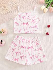Teen Girl Casual Minimalist Camisole & Shorts Set, Snug Fit Loungewear, Suitable For Spring And Summer - Multicolor - View 4