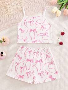 Teen Girl Casual Minimalist Camisole & Shorts Set, Snug Fit Loungewear, Suitable For Spring And Summer - Multicolor - View 2